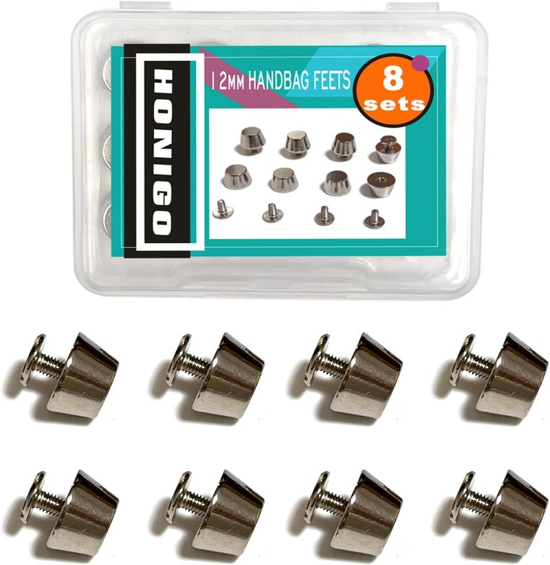 honigo 8 Pack Silver Rivets Stud Handbag Purse Feet 1/2 inch Flat Head Metal Solid Brass Studs Screw Back Feet 12mm Buckle Spikes Leathercraft for Leather Bag Totes DIY Craft - Image 1